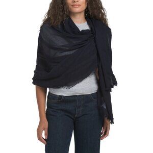 VINCE Jet Black Merino Wool Blend Striped Wrap Scarf